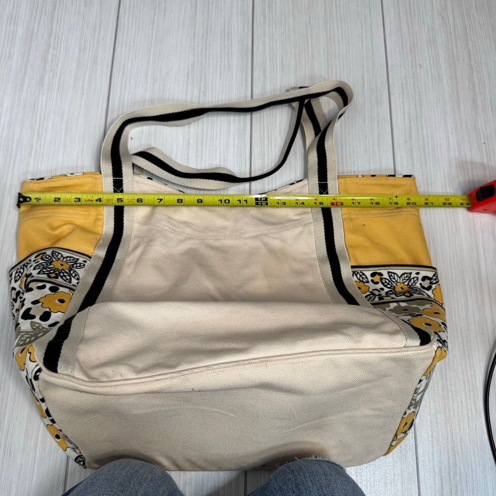 Vera Bradley Tote Bag Yellow Floral Leopard Print Canvas Shoulder Bag - Picture 6 of 12